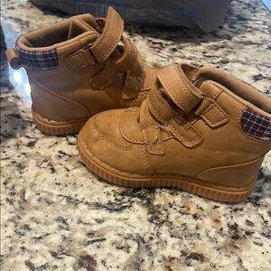 Tan Kids Boots with Plaid Accent